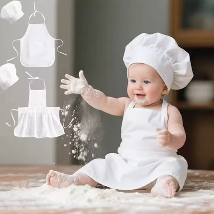 2pcs Little Chef Baby Costume Newborn Photography Props White Apron Hat Set Creative Infant Baking Cook Photo Shoot Clothes