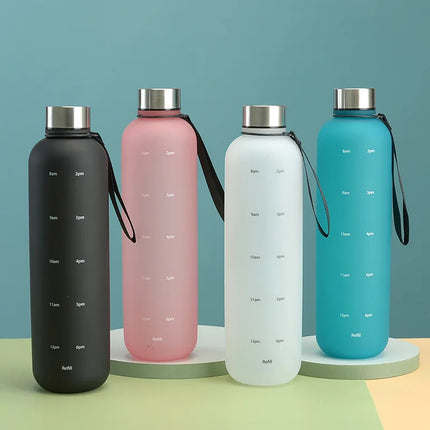 1L Water Bottles for Girls Kids Leakproof Gym Fitness Sports Bottle for Outdoor Travel, Camping Frosted Plastic Drinking Bottle