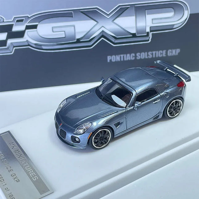 In Stock Mk 1:64 Pontiac Solstice Gxp Diecast Model Grey Metallic Limited Edition Collectible With Display Base Toys Gift Boy