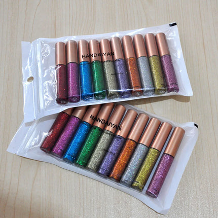 Glitter Liquid Eyeliner Set 10 Pieces Metallic Shimmer Eye Liner Long Lasting Sparkling Eyeshadow Tint Smudge Proof Cosmetics