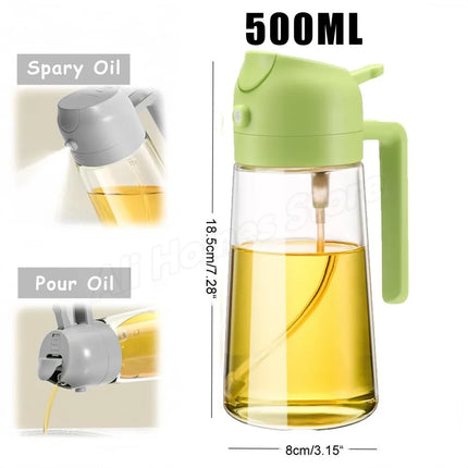 1/2PCS 500ml 2-in-1 Olive Oil Spray Dispenser Bottle Food Grade Oil Mister Sprayer Kitchen Cooking Air Fryer BBQ Camping Tools