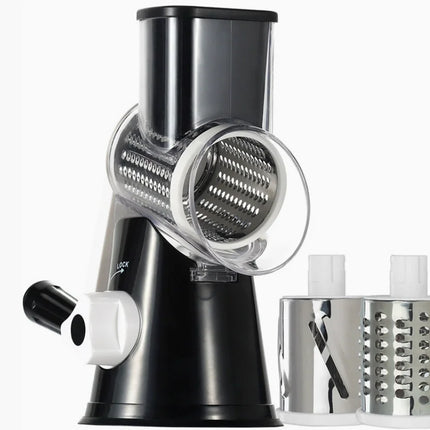 Rotary Cheese Grater Shredder Round Mandolin Slicer with Handle and 3 Drum Blades Kitchen Manual Vegetable Slicer Nuts Grinder