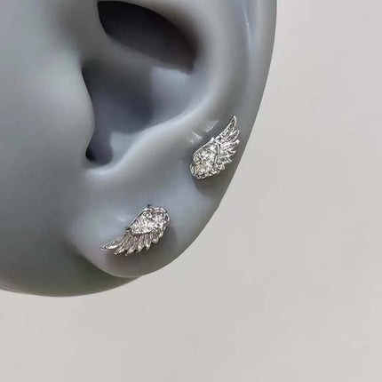 Fashion Silver Color Zircon Wing Stud Earrings for Women Luxury Shiny Crystal Geometric Personality Ear Bone Nail Jewelry Gifts