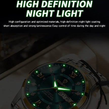 BINBOND Hot New Luxury Fashion Men's Watch Waterproof Luminous Week Date Sport Watch Men's Business Quartz Watch Relogio Masculino