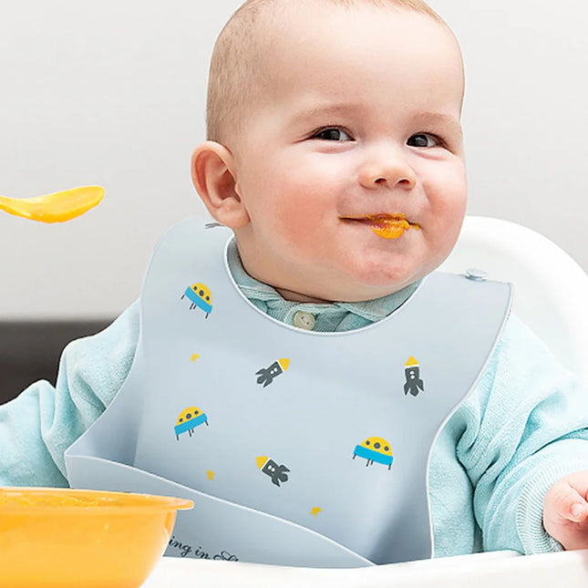 Waterproof Bibs for Kids, Baby Feeding & Eating, Soft Silicone Babeast Cartoon Printed Adjustable Baby Tasting & Feeding Bibs