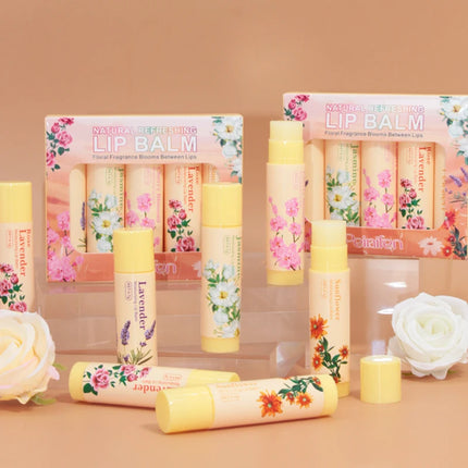 5PCS Deep Moisturizing Lip Balm Set Floral Fragrance Nourishing Lip Mask Lip Care to Reduce Lip Lines & Plump Lips