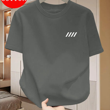 100 Cotton Men's Oversized T-Shirt - Breathable Short Sleeve Round Neck with Minimalist Black Grid Pattern PrintCasual shirts