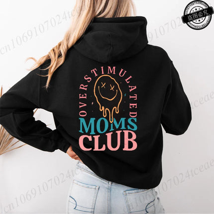 Overstimulated Moms Club Hoodies for Women,Mama Birthday Women's Sweatshirts Clothing,Funny Mama Hooded Hoodies,Mother Gifts