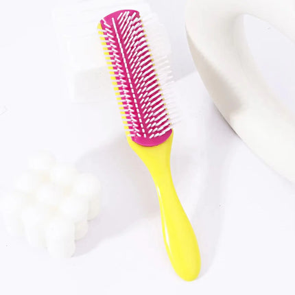 1pc 9-row nylon massage curling brush, hair salon straight hair curling comb, nylon bristles Special for real hair wigs