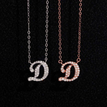 Iced Out Pendant Necklace  925 Silver Initial VVS Moissanite Letter Pendant Link Chain Necklace A-Z  for Men Women