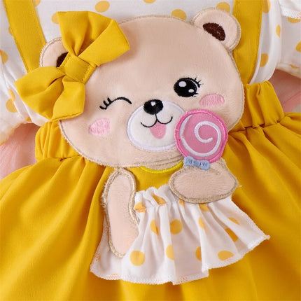 Pudcoco Baby Girls 2Pcs Summer Outfits Short Sleeve bear Embroidery Romper with Headband Set Newborn Clothes 0-18M