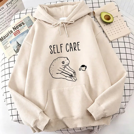 Funny Frog Self Care Harajuku Hoodies Spring Autumn Winter Casual Hoodies Sweatshirts Men Women Pullovers with Pocket