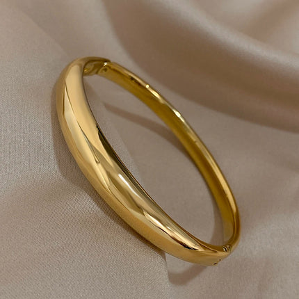 Minimalist Smooth Chunky Cuff Bangles for Women Stainless Steel Gold Silver Color Round Circle Bracelets Waterproof Jewelry