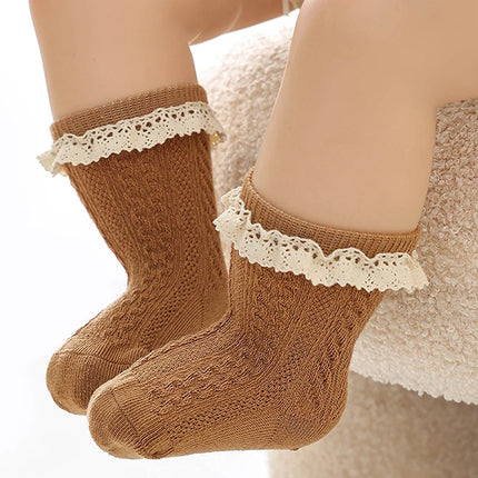 0-3 Years Lace Trim Princess Baby Socks Toddlers Cotton Mesh Breathable Non-slip Long Socks for Newborn Girls