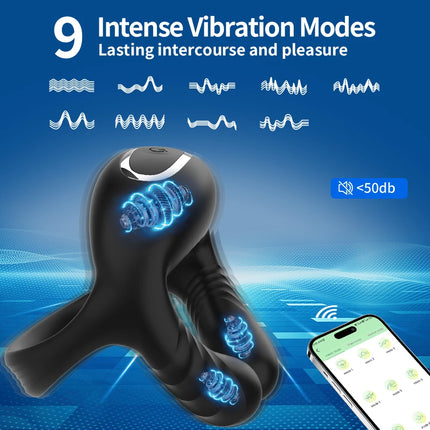 App Control Vibrator Penis Perineum for Men Silicone Cock Rings Testicle Trainer Scrotum Stimulator Massager Cockring Adult Toy