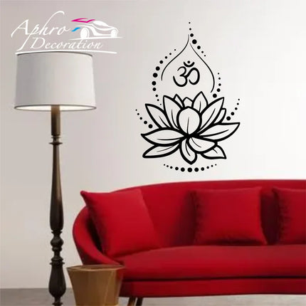 Lotus Flower Vinyl Wall Decal Bedroom Decor Yoga Hinduism Hindu Om Symbol Stickers For Meditation Room Walls Art Murals