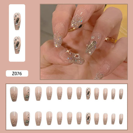 Sparkling Diamond 24 Pcs Press on Nails Pink Nail polish Glossy Artificial Finger Manicure Reusable False Nails