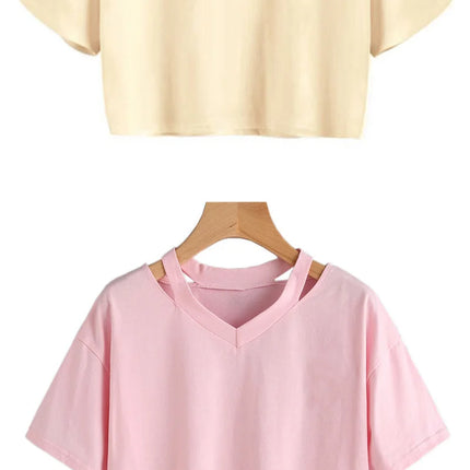 Y2k Crop Tops Women's Graphic Short Sleeve V-neck Cropped T-shirt 90s Vintage T-shirt Woman Summer Sexy T-shirt