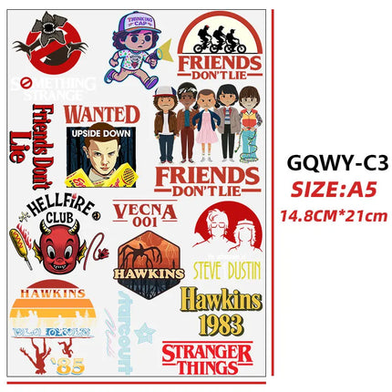 For Stranger Series A5 Size Cartoon Eleven Mike Creative DIY Waterproof Stickers UV Transfer Transparent Crystal DTF Stickers