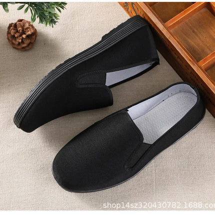 Beijing Men's Cloth Shoes Black Rubber Sole Casual Versatile Slip-On Low Cut Breathable Comfortable All-Season Footwear