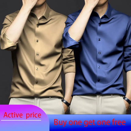 6XL Mens dress black shirts long-sleeved Office Wear Oversize wrinkle-proof non-ironed solid color business casual ice silk