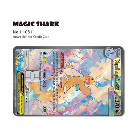 Magic Shark Mew Charizard EX Eevee Gengar Pikachu TCG Card Holographic Laser Skin Film Sticker for Bank Credit Card
