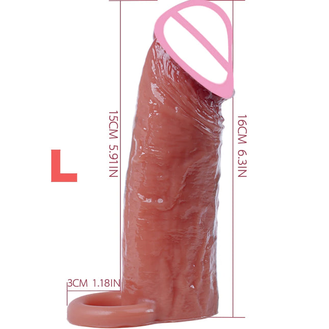 Realistic Silicone Penis Sleeve Extension With Dick Cock Ring Massager Enlarger Sheath for Small Dildo Adult Sex Toy for Men