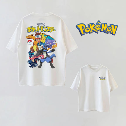 Summer Anime Pokémon Cosplay T-Shirt Cotton Short Sleeve Tops Casual Loose Retro T-Shirt Men Women Kids Family Matching Outfits
