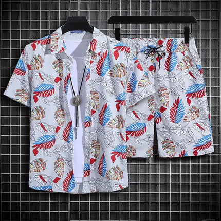 Summer Short Sleeve Flower Shirt Men's Beach Sets Hawaiian Island Style Retro Handsome Casual Thin Shirt Hawaiian Shirt
