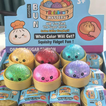 Dumpling Squishy Glitter With Box Dumplings Sensory Steamer Soft TPR Dough Ball for Decompression Fidget Toy Stress Relief Gift