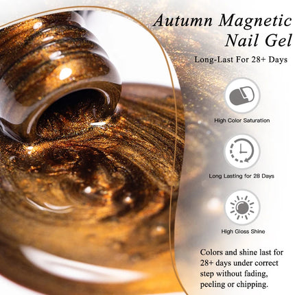 Autumn Brown Cat Magnetic Gel Nail Polish Glass Beads Ultral Shine Magnetic Semi Permanent Soak Off UV Gel Varnish Nail Supplies