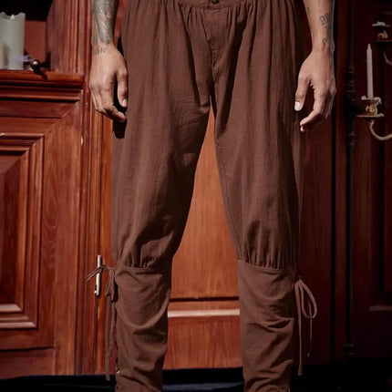 Mens Medieval Ankle Pants Renaissance Viking Pirate Lace Up Tapered Halloween Linen Costume Trousers Cargo Pants