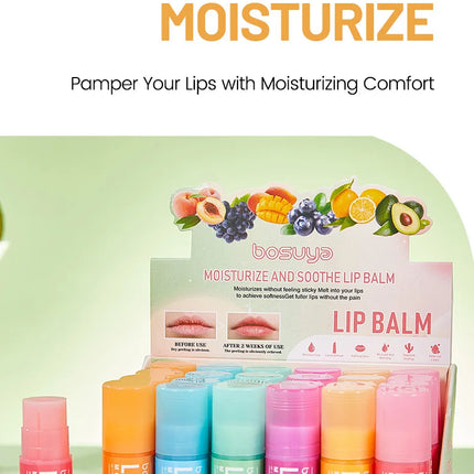 24Pcs Fruit Series Lip Balm Set Honey Grape Avocado Moisturizing Repair Anti-Cracked Non-sticky Lip Balm for Lips Skin Care