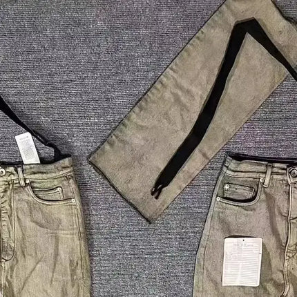 Brand New Rick Washed Sand Zipper Pocket Fit slim opium PANT Jeans Cotton Denim Pants Comfort Casual Jeans Size S M L XL #B6