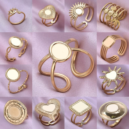 6pcs/lot Gold Plated Stainless Steel Base Rings Settings DIY Blank Knuckle Rings for Women Jewelry Charms Never Fade Wholesale
