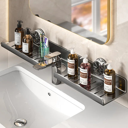 Punch Free Suction Cup Bathroom Storage Rack Sink Faucet Draining Shelf Toiletry Organizer