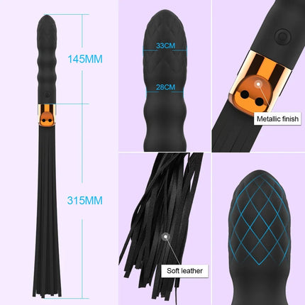 Leather Sex Whip Spanking Flogger Anal Vibrator G Spot Massage Multifunction Pleasure Wands for Fetish SM Restraint Bondage 18+