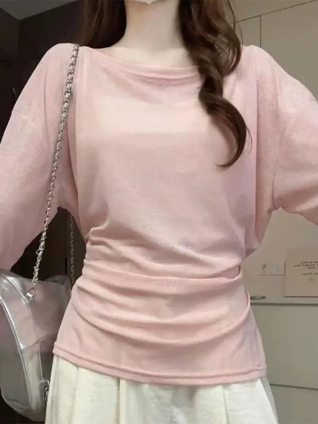 See Through Long Sleeve Oversize T Shirt Women Sexy Back Bandage Off Shoulder Top Female Basic Long Tees Korean Chic Lady New