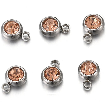 20pcs/lot 6mm Crystal Stainless Steel Rhinestone Charms Birthstone Pendants for Jewelry Making DIY Necklace Bracelet Accessories