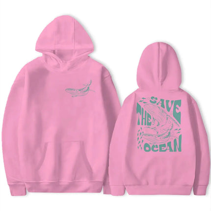 Save The Ocean Vintage Shark Hoodie 90s Graphic Sweatshirts Ocean Pullover Marine Life Whale Hoodies For Women Men Gifts