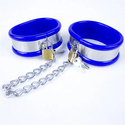 BDSM bondage restraints stainless steel silicone hand ankle cuffs sex toys for couples bed bondage chastity handcuffs