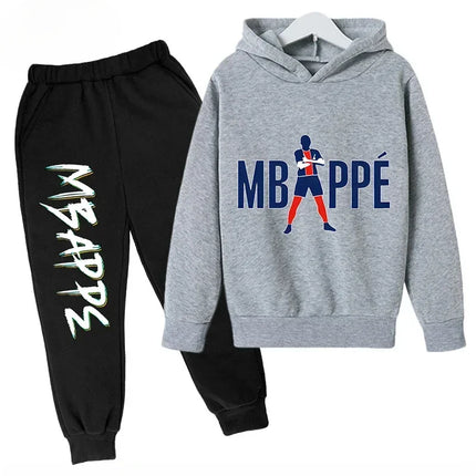 Spring Autumn Children's Hoodie Set Mbappe Print Plus Sweatshirt Pants Suits Sports Kid Tracksuit 2-piece Set Boys Girls Clothes