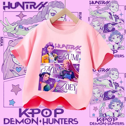2026 New Huntrix Girls' Shirt Rumi Zoey Mira Graphic Print T-Shirt for Teens and Toddlers Spring/Summer Demon Hunter T-Shirt