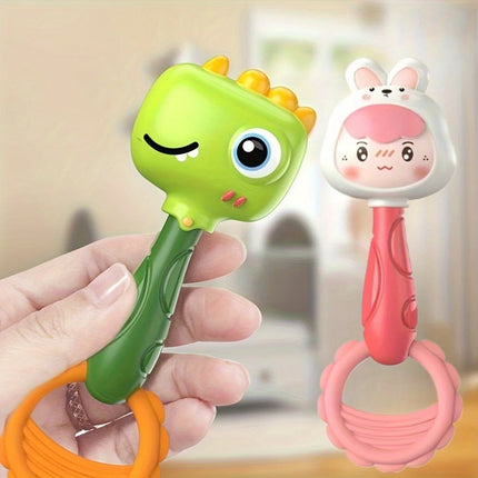 Baby Hand Chime Toy - Cute Pink Rabbit Green Dinosaur Design, Promotes Children's Motor Skill Development and Sensory Learning
