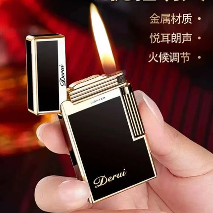 2026 Genuine Steel Tone Loud Lighter Gas Inflatable Open Flame Metal Side Sliding Cigarette Lighter for Boyfriend Husband