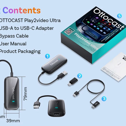 OTTOCAST Play2Video Ultra 3 In 1 Ai Box Wireless CarPlay Android Auto Adapter Built-in APP Hub for Youtube Netflix IPTV Tiktok