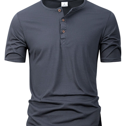Summer Men Henley Collar T-shirts Button Slim Casual Male Solid Color Short Sleeve Men Sports T-shirt Polo shirt Tops