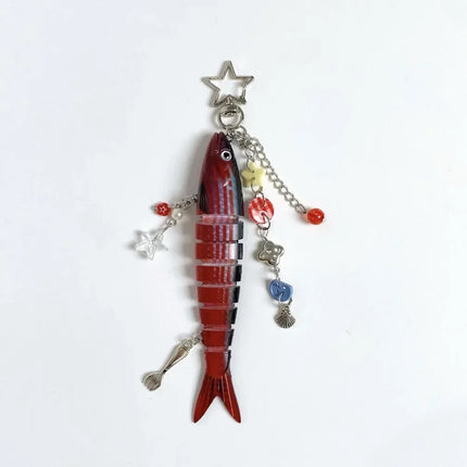 New Plastic Fish Keychain Multi Jointed Simulation Fish Hook Key Chain Backpack Pendant Gifts