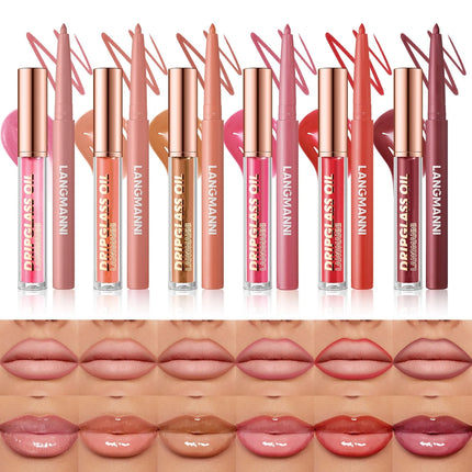 2pcs/Set Smooth Lip Liner+Lip Gloss Set Waterproof Liner Lip Combo Makeup, Long-Lasting Moisturizing Makeup Plump