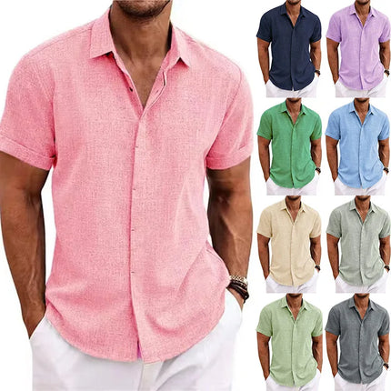 Men's Cotton Linen Short Sleeved Shirt Summer Casual Camisas Harajuku Blouses Men's Shirts Fashion Tops Men Clothing Streetwear